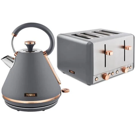 Tower Cavaletto Pyramid Kettle And 4 Slice Toaster Set Grey 1 Tower Cavaletto Pyramid Kettle And 4 Slice Toaster Set Grey