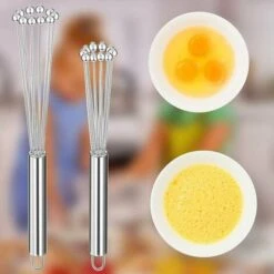 Pieces Mini Whisk, Stainless Steel Whisk, Metal Egg Whisk Kitchen Whisk Kit For Cooking, Mixing, Whisking, Beating, Stirring (25.4cm, 30.4cm) -Small Appliances Store 87637978 3