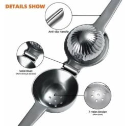 Citrus Squeezer OVOS Unbreakable Manual Lemon Squeezer In 18/10 Stainless Steel (bisphenol A Free), For Maximum Juice, Dishwasher Safe (Stainless Steel) -Small Appliances Store 88298791 4