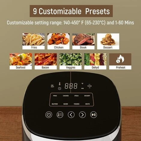 Fabuletta Air Fryers 4 L,1680W Compact Air Fryers With 9 Presets, Max 230℃ Setting Digital Air Fryer Oven With Rapid Air Circulation, Digital Display,Shake Reminder,Nonstick & Dishwasher, Black 5 Fabuletta Air Fryers 4 L,1680W Compact Air Fryers With 9 Presets, Max 230℃ Setting Digital Air Fryer Oven With Rapid Air Circulation, Digital Display,Shake Reminder,Nonstick & Dishwasher, Black - Image 5