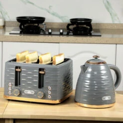 HOMCOM Kettle And Toaster Sets 1.7L Kettle & 4 Slice Toaster W/ Browning Control Grey -Small Appliances Store 89624221 3