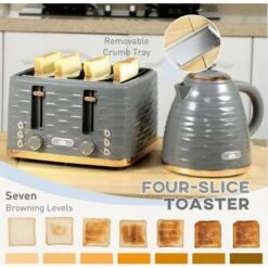 HOMCOM Kettle And Toaster Sets 1.7L Kettle & 4 Slice Toaster W/ Browning Control Grey -Small Appliances Store 89624221 5