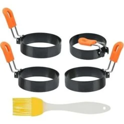 Large 3" Non-Stick Egg Rings Set Of 4 Stainless Steel Egg Rings With Oil Brush