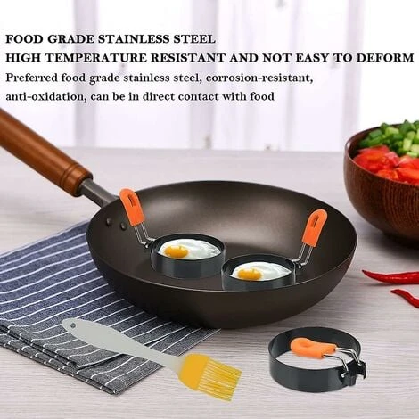 Large 3" Non-Stick Egg Rings Set Of 4 Stainless Steel Egg Rings With Oil Brush 4 Large 3" Non-Stick Egg Rings Set Of 4 Stainless Steel Egg Rings With Oil Brush - Image 4