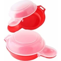2 Pack Microwave Egg Cooker 1 Minute Hamburger Omelette Kitchen Tool (Red And Clear)