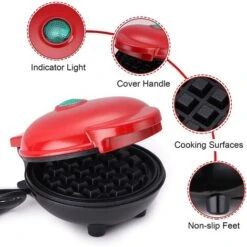 Mini Waffle Maker Machine For Individual Waffles, Paninis, Hash Browns Red 8 Mini Waffle Maker Machine For Individual Waffles, Paninis, Hash Browns Red -Small Appliances Store 90745480 4