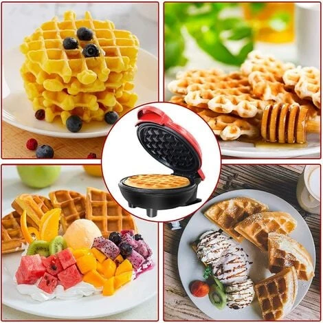 Mini Waffle Maker Machine For Individual Waffles, Paninis, Hash Browns Red 5 Mini Waffle Maker Machine For Individual Waffles, Paninis, Hash Browns Red - Image 5