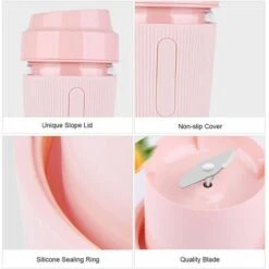 Portable Blender Juicer Cup Mini Smoothies Maker Rechargeable Blender Personal Size Blender Travel Cup With Safety Guard (Pink) -Small Appliances Store 90818143 3