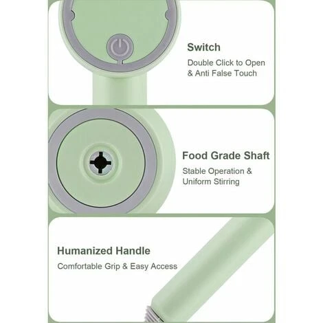 Detachable Double-Stick USB Egg Beater Portable Electric Egg Whisk Cordless 3-Speed Adjustable Stainless Steel Kitchen Mixer, Green 4 Detachable Double-Stick USB Egg Beater Portable Electric Egg Whisk Cordless 3-Speed Adjustable Stainless Steel Kitchen Mixer, Green - Image 4