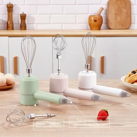 Detachable Double-Stick USB Egg Beater Portable Electric Egg Whisk Cordless 3-Speed Adjustable Stainless Steel Kitchen Mixer, Green 5 Detachable Double-Stick USB Egg Beater Portable Electric Egg Whisk Cordless 3-Speed Adjustable Stainless Steel Kitchen Mixer, Green - Image 5