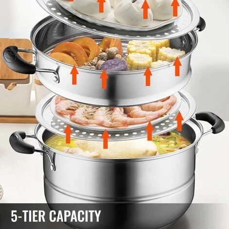 VEVOR Food Steamers Stainless Steel 5 Titer Stainless Steel Steamers For Cooking 28cm/11inch Food Steamer Pot Set Suitable For Gas Electric Grill Stove Top Ceramic Halogen Induction 2 VEVOR Food Steamers Stainless Steel 5 Titer Stainless Steel Steamers For Cooking 28cm/11inch Food Steamer Pot Set Suitable For Gas Electric Grill Stove Top Ceramic Halogen Induction - Image 2