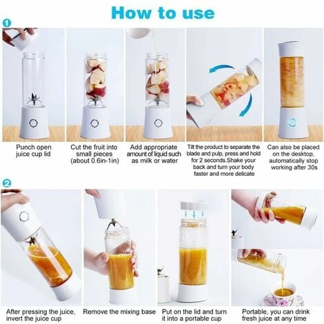 Portable Juice Blender, Milk Shake, Fruit And Vegetable Juicer, Mixer, 480ml, BPA Free, Mini USB Smoothie Blender, 100W, Christmas Gift For Family(pink) 5 Portable Juice Blender, Milk Shake, Fruit And Vegetable Juicer, Mixer, 480ml, BPA Free, Mini USB Smoothie Blender, 100W, Christmas Gift For Family(pink) - Image 5