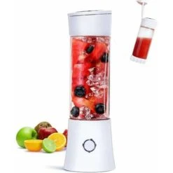 Portable Juice Blender, Milkshake, Fruit And Vegetable Juicer, Mixer, 480ml, BPA Free, Mini USB Smoothie Blender, 100W, Christmas Gift For Family（White）