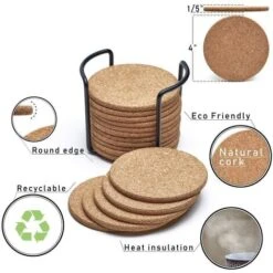 16 Piece Round Natural Cork Coasters Absorbent Eco-Friendly Heat Resistant Reusable 9 16 Piece Round Natural Cork Coasters Absorbent Eco-Friendly Heat Resistant Reusable -Small Appliances Store 92867766 5
