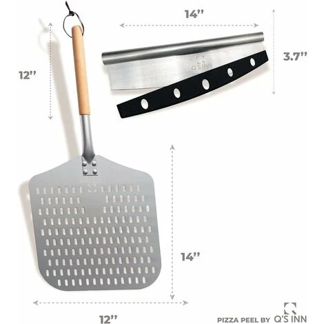 Perforated Pizza Peel, Professional 12 X 14 Car Peeled Alumina Anodized Blade With Removable Wooden Handle For Homemade Pizza 2 Perforated Pizza Peel, Professional 12 X 14 Car Peeled Alumina Anodized Blade With Removable Wooden Handle For Homemade Pizza - Image 2