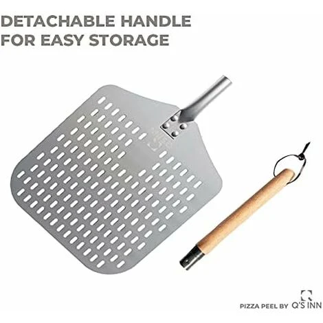 Perforated Pizza Peel, Professional 12 X 14 Car Peeled Alumina Anodized Blade With Removable Wooden Handle For Homemade Pizza 3 Perforated Pizza Peel, Professional 12 X 14 Car Peeled Alumina Anodized Blade With Removable Wooden Handle For Homemade Pizza - Image 3