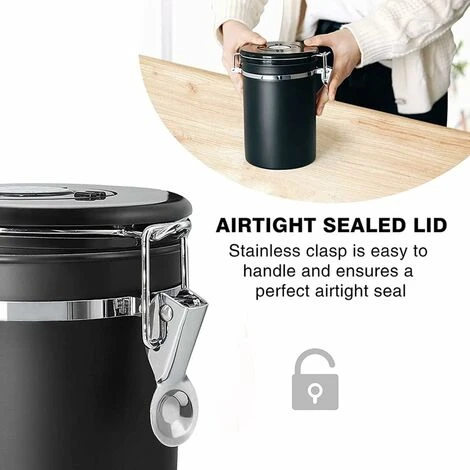 Coffee Canister, 1.8L Coffee Storage Container, One Way Co2 Valve With Date Tracking Wheel, For Store Tea, Coffee Beans 4 Coffee Canister, 1.8L Coffee Storage Container, One Way Co2 Valve With Date Tracking Wheel, For Store Tea, Coffee Beans - Image 4