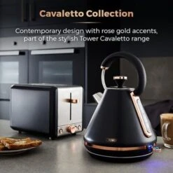 Tower Cavaletto Pyramid Kettle And 2 Slice Toaster Set Black -Small Appliances Store 94070657 4
