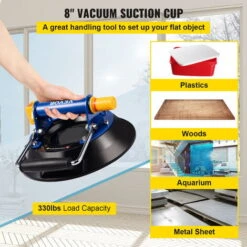 VEVOR Glass Lifting Vacuum Suction Cup, 8'' Glass Lifter Suction Cup, 330lbs Load Capacity Glass Lifting Suction Cup, Heavy-Duty Hand-Held Glass Lifter For Moving Large Granite Tile & Replacing Window -Small Appliances Store 94721183 3