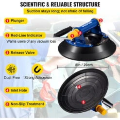 VEVOR Glass Lifting Vacuum Suction Cup, 8'' Glass Lifter Suction Cup, 330lbs Load Capacity Glass Lifting Suction Cup, Heavy-Duty Hand-Held Glass Lifter For Moving Large Granite Tile & Replacing Window -Small Appliances Store 94721183 5