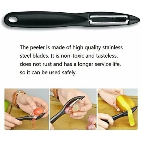 Fruit Peeler Universal Eplucheur With Ergonomic Stainless Steel Blades For Potato And Carrot Vegetable Peeler (black Serrated Edge Planed Color Box) 3 Fruit Peeler Universal Eplucheur With Ergonomic Stainless Steel Blades For Potato And Carrot Vegetable Peeler (black Serrated Edge Planed Color Box) - Image 3