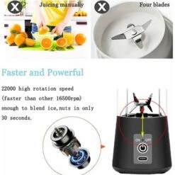 Mélangeur Personnel, Portable Blenders Gobelet Mélangeur De Fruits électrique Mixeur De Jus USB, Rechargeable, 6 Lames En 3D Pour Un Superbe Mélange, 380 Ml Noir 8 Mélangeur Personnel, Portable Blenders Gobelet Mélangeur De Fruits électrique Mixeur De Jus USB, Rechargeable, 6 Lames En 3D Pour Un Superbe Mélange, 380 Ml Noir -Small Appliances Store 95077412 4