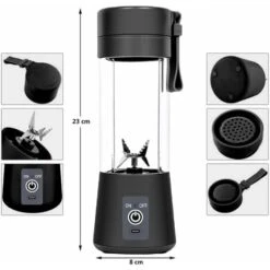 Mélangeur Personnel, Portable Blenders Gobelet Mélangeur De Fruits électrique Mixeur De Jus USB, Rechargeable, 6 Lames En 3D Pour Un Superbe Mélange, 380 Ml Noir 9 Mélangeur Personnel, Portable Blenders Gobelet Mélangeur De Fruits électrique Mixeur De Jus USB, Rechargeable, 6 Lames En 3D Pour Un Superbe Mélange, 380 Ml Noir -Small Appliances Store 95077412 5