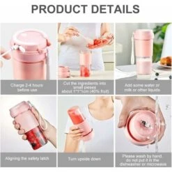 Mixeur Portable, Mini Melangeur A Smoothie, Melangeur De Fruits Personnel, Presse-agrumes Electrique USB Portable Avec 2 Lames, Batterie Rechargeable 1400 MAh -Small Appliances Store 95077636 3