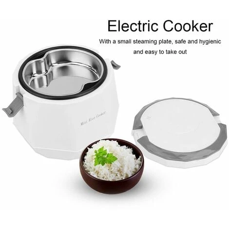 1.6 L Mini Rice Cooker - 12V Electric Food Steamer - Household Multi Cooker Portable Rice Cooking Steaming Pot For Car/Home/Travel - Kitchen Tool Instant Keep Warm (White) 3 1.6 L Mini Rice Cooker - 12V Electric Food Steamer - Household Multi Cooker Portable Rice Cooking Steaming Pot For Car/Home/Travel - Kitchen Tool Instant Keep Warm (White) - Image 3