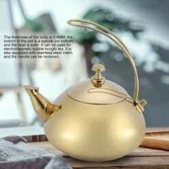 Stainless Steel Tea Kettle, 1.5 Litre Coffee Maker Pot, Whistling Teapot With Removable Handle And Mesh Strainer, For ALL Stovetops, For Milk Tea, Coffee, Etc (Golden) -Small Appliances Store 95534310 3
