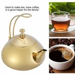 Stainless Steel Tea Kettle, 1.5 Litre Coffee Maker Pot, Whistling Teapot With Removable Handle And Mesh Strainer, For ALL Stovetops, For Milk Tea, Coffee, Etc (Golden) -Small Appliances Store 95534310 4