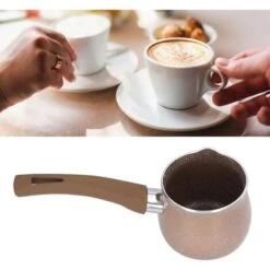 Non Stick Milk Pan, 8cm Stay Cool Handle Aluminum Alloy Cooking Pot With Non Drip Double Pouring Lip For Coffee Butter Chocolate(Coffee) -Small Appliances Store 95534328 5