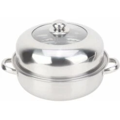 28CM Stainless Steel Steamer Basket Stockpot Pot Steel Single Layer Stockpot Hotpot Food Steamer Pot Kitchen Cookware Household Cooking