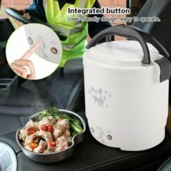 Mini Rice Cooker, 12V 100W 1L Electric Food Steamer, 2 Cups Portable Travel Steamer Small, All-in-1 Multi Cooker Stainless Waterproof Non-Stick Pot(White) -Small Appliances Store 95534338 3