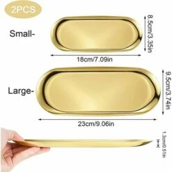 2 Piece Stainless Steel Oval Storage Tray Oval Napkin Tray Trinket Tray Gold Candle Tray Gold Decorative Tray -Small Appliances Store 95647918 4
