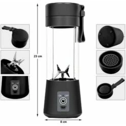 Portable Blenders Tumbler Electric Fruit Blender USB Rechargeable Juice Blender Personal Blender2 6 3D Blades For Superb Blending 380ml Black -Small Appliances Store 95653393 3