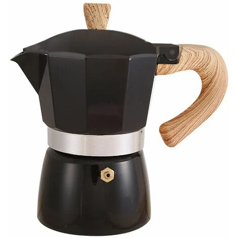 300ml Italian Wooden Handle Mocha Coffee Pot Aluminum Pot (black) 1 300ml Italian Wooden Handle Mocha Coffee Pot Aluminum Pot (black)