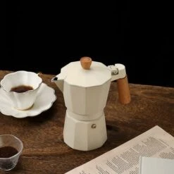 300ml Italian Wooden Handle Mocha Coffee Pot Aluminum Pot (black) 8 300ml Italian Wooden Handle Mocha Coffee Pot Aluminum Pot (black) -Small Appliances Store 95709160 4