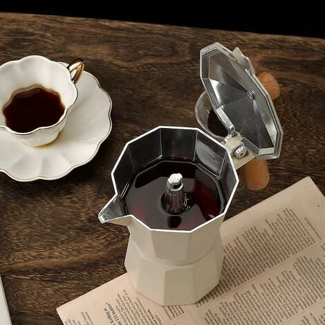 300ml Italian Wooden Handle Mocha Coffee Pot Aluminum Pot (black) 5 300ml Italian Wooden Handle Mocha Coffee Pot Aluminum Pot (black) - Image 5