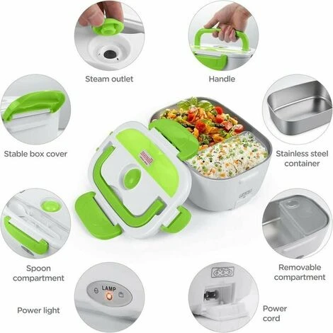 Electric Food Warmer For Car And Home Office-12V-24V/110V 40W Portable Food Warmer, Heated Lunch Box For Men And Adults With Food Grade Stainless Steel Container 4 Electric Food Warmer For Car And Home Office-12V-24V/110V 40W Portable Food Warmer, Heated Lunch Box For Men And Adults With Food Grade Stainless Steel Container - Image 4