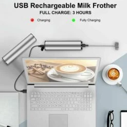 Electric Milk Frother, USB Rechargeable Milk Frother And Mini Beater With Dual Head Whisk, Stainless Steel Mixer For Coffee Cream Cappuccino Latte Cocktails Juice -Small Appliances Store 95877348 4