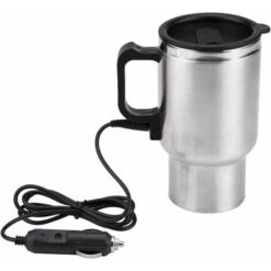 Electric Heating Travel Mug 12V 454ML Stainless Steel Travel Cup With Lid And Handle Electric Insulated Plug Kettles Car Coffee Mug Heater,16.5CM