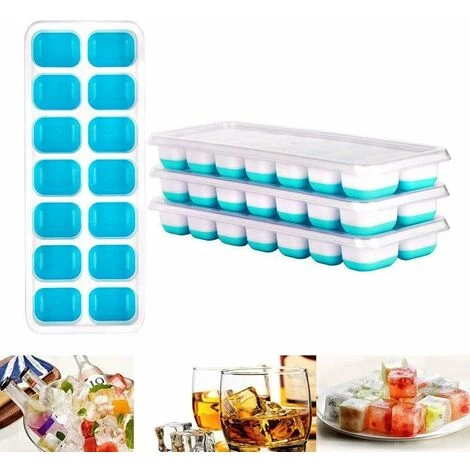 LITZEE Drinkware Accessories Ice Cube Tray 4 PCS Silicone Ice Cubes With Lid Ice Cube Tray 14 Compartments For Whiskey, Cocktail, Drinks, White+Blue 1 LITZEE Drinkware Accessories Ice Cube Tray 4 PCS Silicone Ice Cubes With Lid Ice Cube Tray 14 Compartments For Whiskey, Cocktail, Drinks, White+Blue