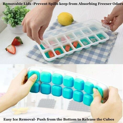 LITZEE Drinkware Accessories Ice Cube Tray 4 PCS Silicone Ice Cubes With Lid Ice Cube Tray 14 Compartments For Whiskey, Cocktail, Drinks, White+Blue 2 LITZEE Drinkware Accessories Ice Cube Tray 4 PCS Silicone Ice Cubes With Lid Ice Cube Tray 14 Compartments For Whiskey, Cocktail, Drinks, White+Blue - Image 2