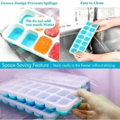 LITZEE Drinkware Accessories Ice Cube Tray 4 PCS Silicone Ice Cubes With Lid Ice Cube Tray 14 Compartments For Whiskey, Cocktail, Drinks, White+Blue 7 LITZEE Drinkware Accessories Ice Cube Tray 4 PCS Silicone Ice Cubes With Lid Ice Cube Tray 14 Compartments For Whiskey, Cocktail, Drinks, White+Blue -Small Appliances Store 96306927 3