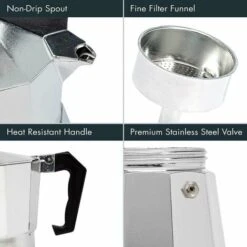 Aluminum Stovetop, Percolator Pot For Espresso, Mocha, Cuban Coffee, Cappuccino, Latte And More, Perfect For Camping, Strong, Long-Lasting, Silver, 1 Cup 7 Aluminum Stovetop, Percolator Pot For Espresso, Mocha, Cuban Coffee, Cappuccino, Latte And More, Perfect For Camping, Strong, Long-Lasting, Silver, 1 Cup -Small Appliances Store 97100093 3