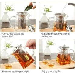 Square Glass Teapot With Infuser, 500ml Borosilicate Teapot With Strainer, Clear Loose Leaf Teapots For Loose Tea -Small Appliances Store 97102280 3