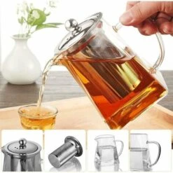 Square Glass Teapot With Infuser, 500ml Borosilicate Teapot With Strainer, Clear Loose Leaf Teapots For Loose Tea -Small Appliances Store 97102280 4