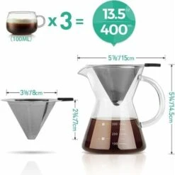 Pour Over Coffee Maker With Stainless Steel Filter, Borosilicate Glass Carafe With Handle, No Paper Filters Needed (400ml) -Small Appliances Store 97103256 4