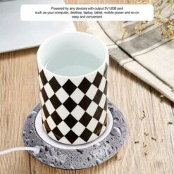 USB Wood Grain Mug Warmer Hot Beverage Cup Mat Office Tea Coffee Warmer Mat Water Beads Pattern -Small Appliances Store 97104790 4